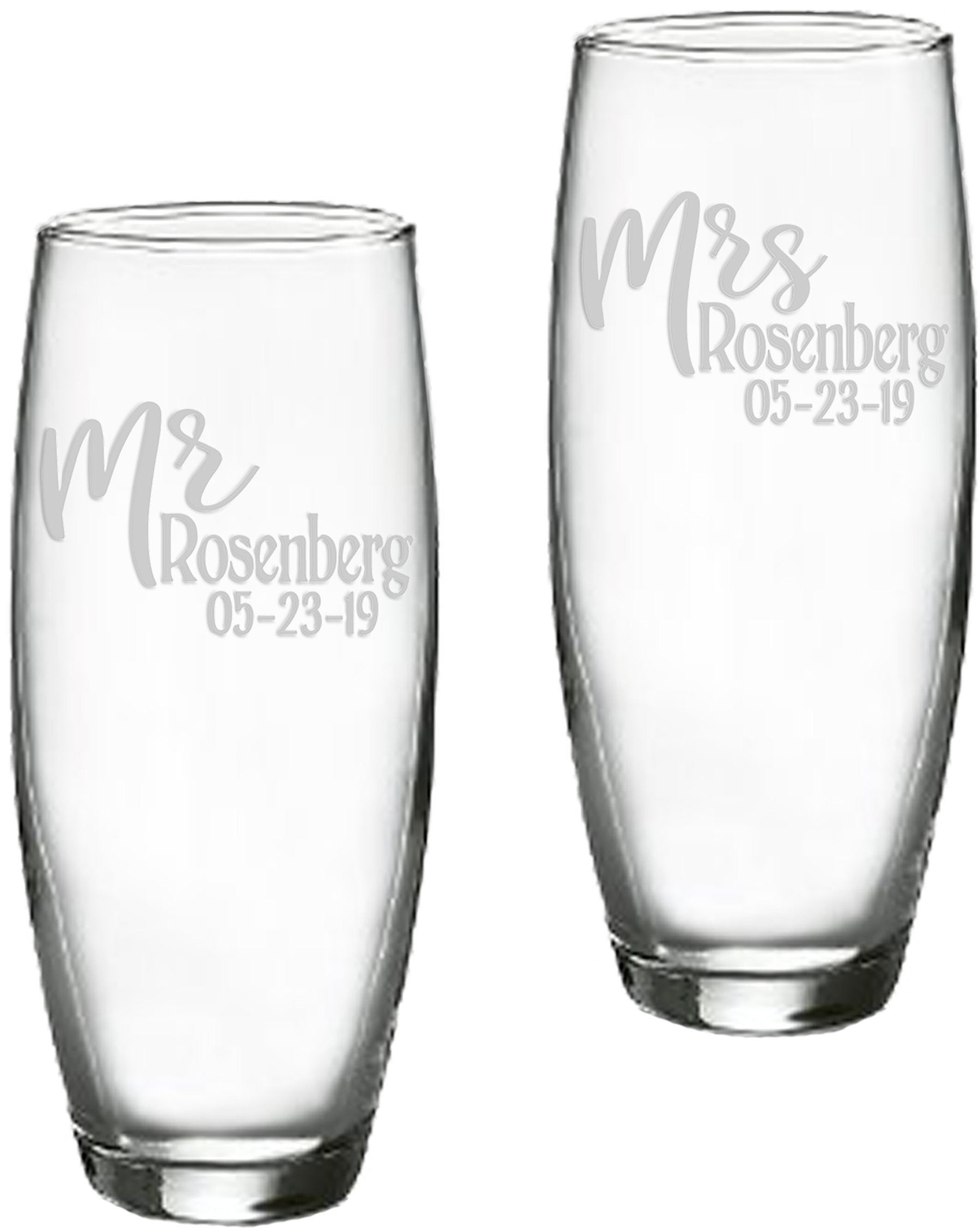 Mr and Mrs Personalized Stemless 9 oz Champagne Flutes | Wedding Toasting Flutes | Bride Groom Gift | Bridal Shower | Wedding Couple Gift