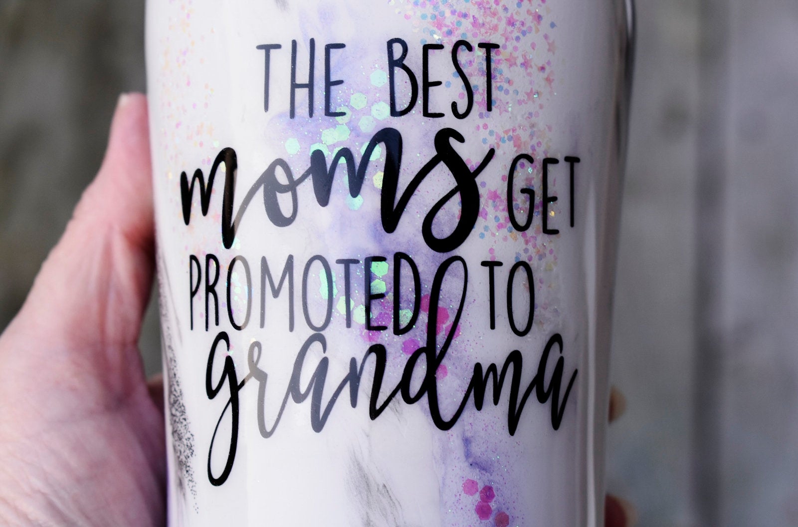 RTS Best Moms Get Promoted to Grandma | Grandma Reveal Glitter Tumbler | Grandma to Be Gift | New Grandma Gift