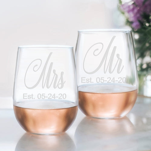 Mr Mrs Stemless Wine glass set, Mr and Mrs, Wedding glasses, Wedding Wine glasses, Mr and Mrs Gift, Mr Mrs glasses, couples wedding gift
