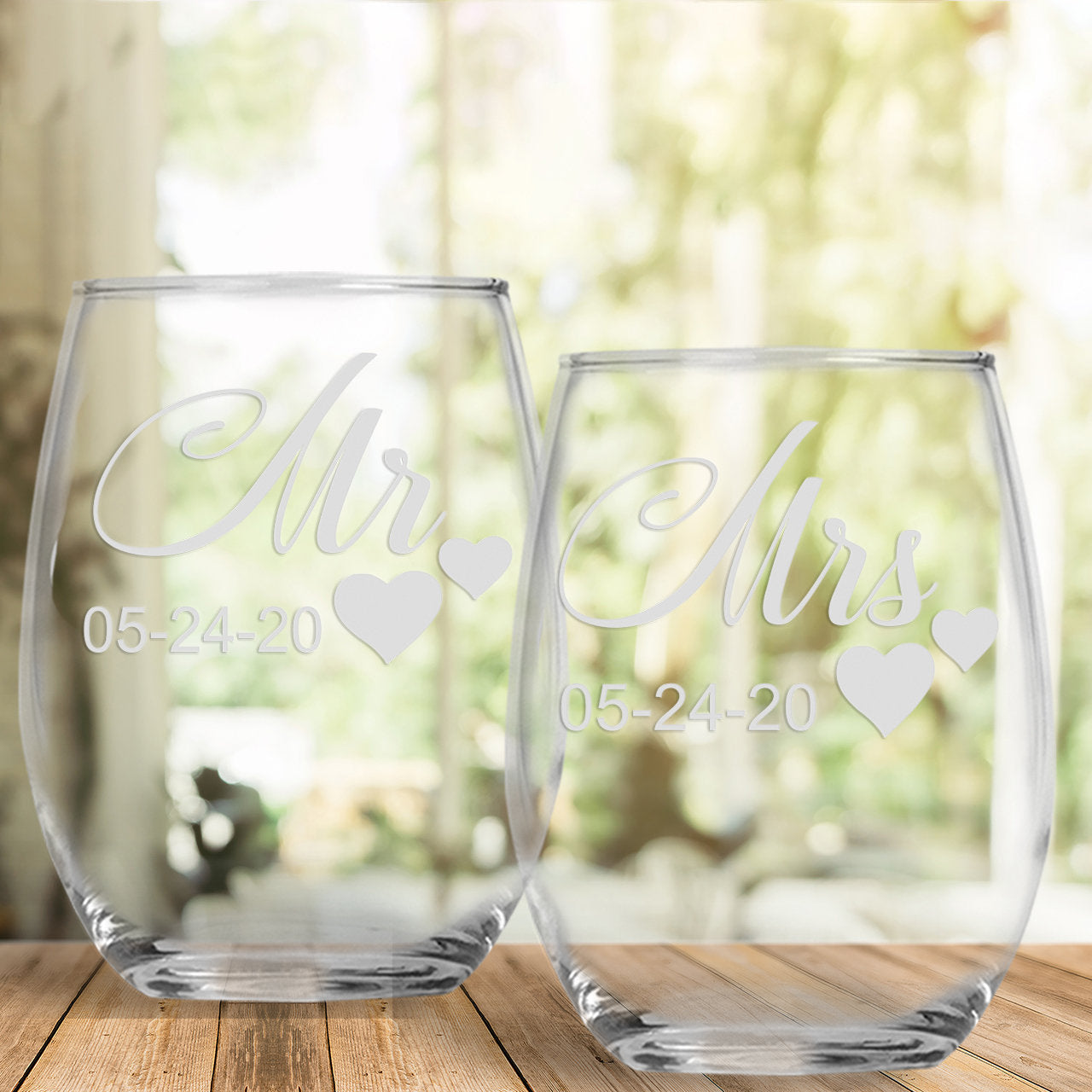 Personalized Stemless Wine Glass for Couples