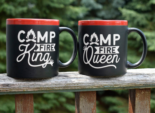 Campfire King Queen 22 oz Coffee Mug Outdoor Lover Gift Camp Coffee Cup Camping Couple Gift