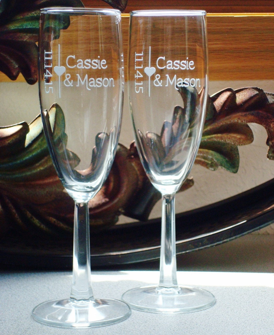 Toasting Flutes Personalized with Names and Date Bride Groom Glass Set Wedding Shower Gift