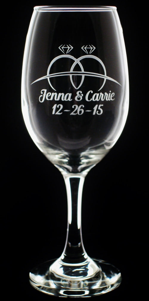 Personalized Hers and Hers Mrs and Mrs LGBT Wedding Rings Gay Marriage Wine Glasses